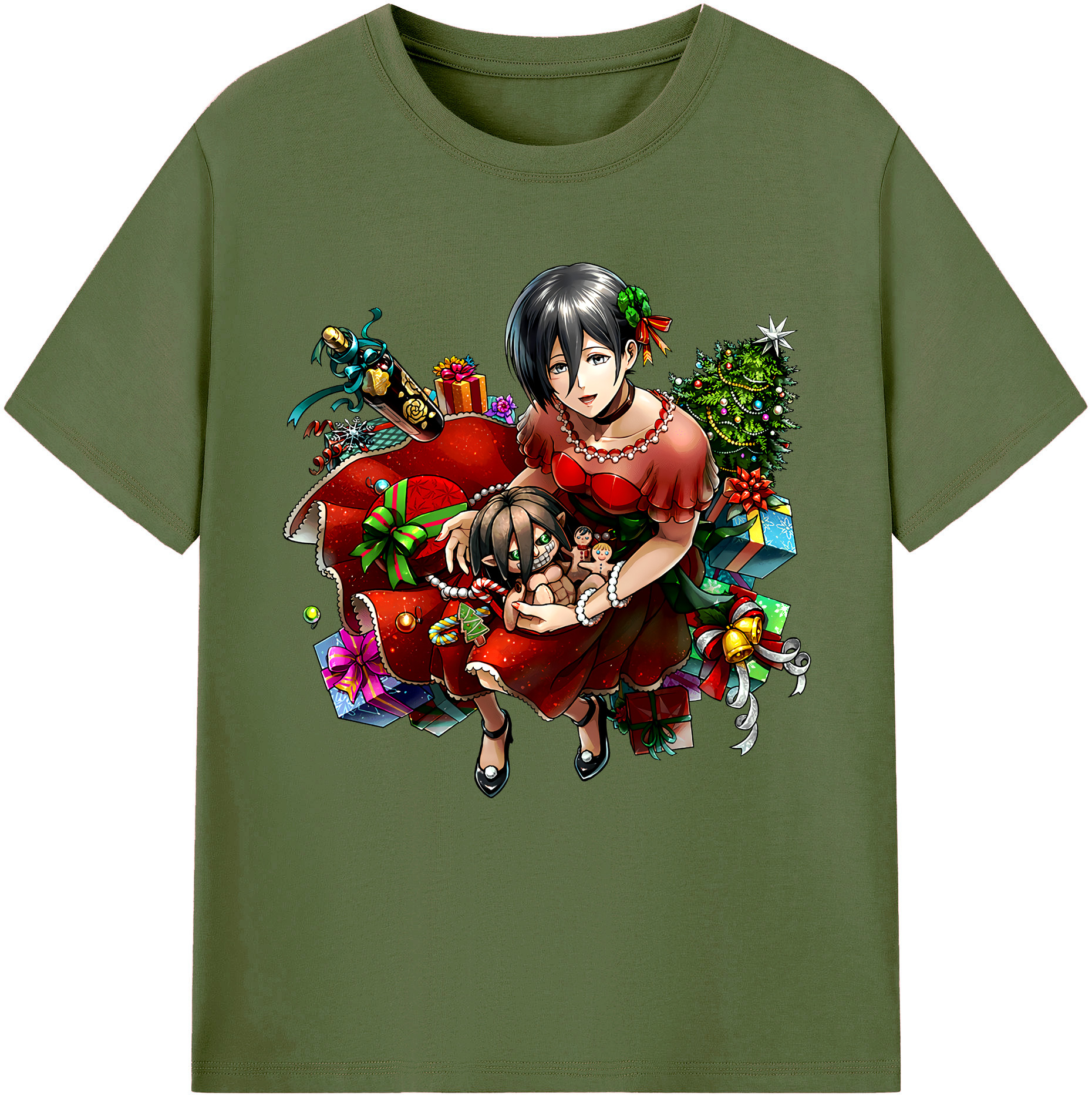 （画像用） 進撃の巨人 ミカサ·アッカーマン Attack on Titan Mikasa Ackerman 綿100％半袖Tシャツ（フロントプリント）